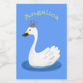 Witte zwaan met kroon cartoon voedselcontainer etiket (Enkel label)