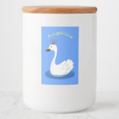 Witte zwaan met kroon cartoon voedselcontainer etiket (Voorkant)