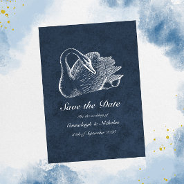 Witte Zwaan Navyblauw Bewaar de Datum Kaart