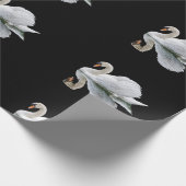 Witte zwaan op een zwarte achtergrond cadeaupapier (Hoek)