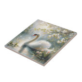 Witte zwaan op Lake Floral Painting Tegeltje (Zijkant)