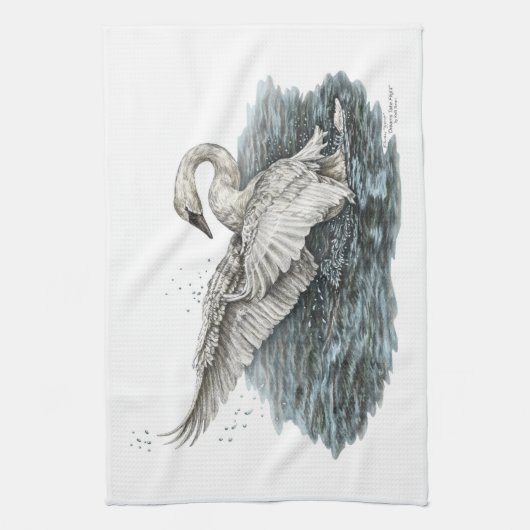 Witte zwaan op water theedoek (Verticaal)