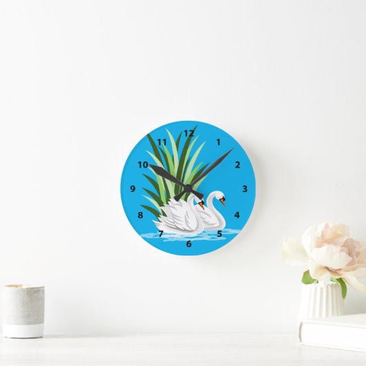 Witte zwaan op waterklokken ronde klok (Huis)