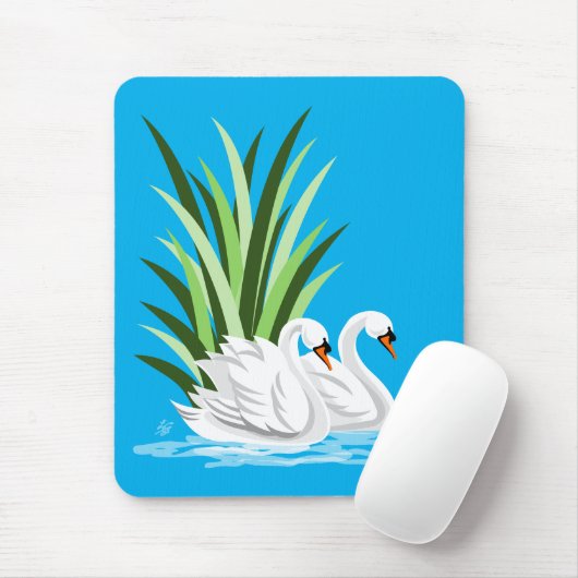 Witte zwaan op watermousepad muismat (Met muis)