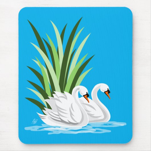Witte zwaan op watermousepad muismat (Voorkant)