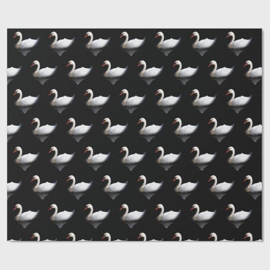 Witte zwaan op zwart cadeaupapier (Vlak)