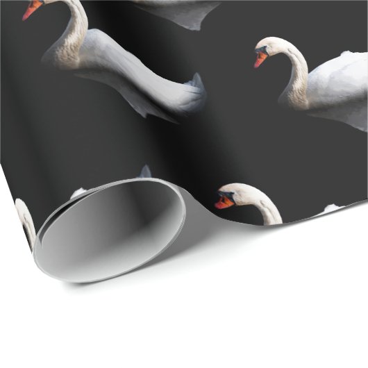 Witte zwaan op zwart cadeaupapier (Rol Hoek)