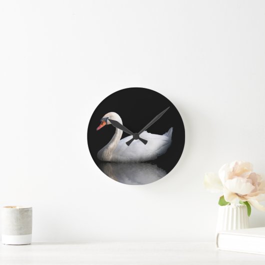 Witte zwaan op zwart ronde klok (Huis)