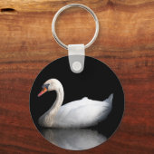 Witte zwaan op zwart sleutelhanger (Voorkant)