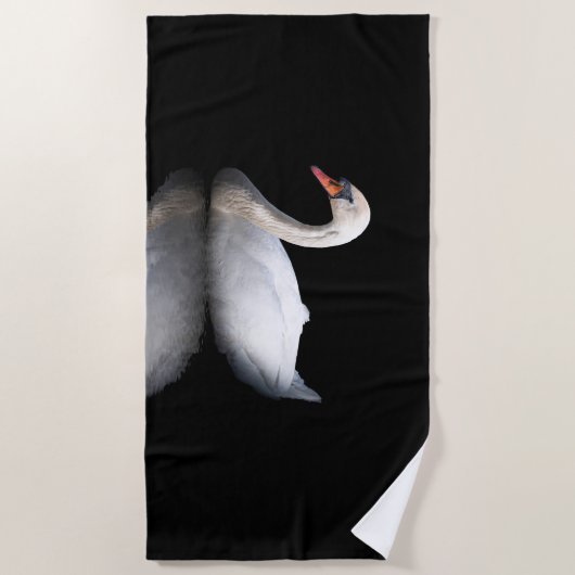 Witte zwaan op zwart strandlaken (Voorkant)