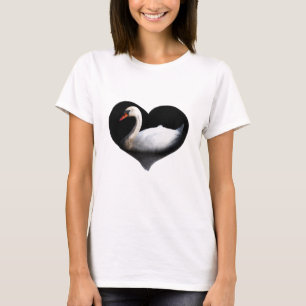 Witte zwaan op zwart t-shirt