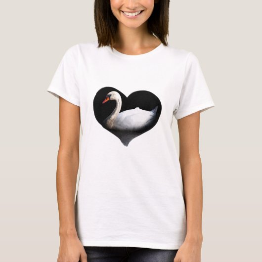 Witte zwaan op zwart t-shirt (Voorkant)