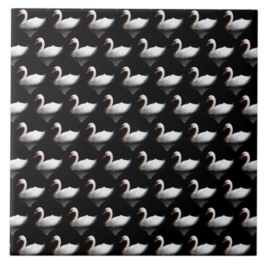 Witte zwaan op zwart tegeltje (Voorkant)