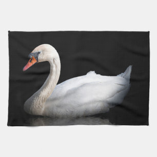 Witte zwaan op zwart theedoek