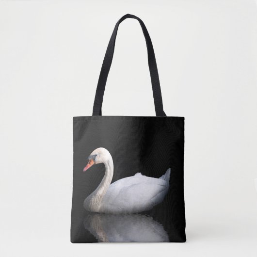 Witte zwaan op zwart tote bag (Voorkant)