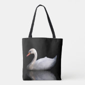 Witte zwaan op zwart tote bag (Achterkant)
