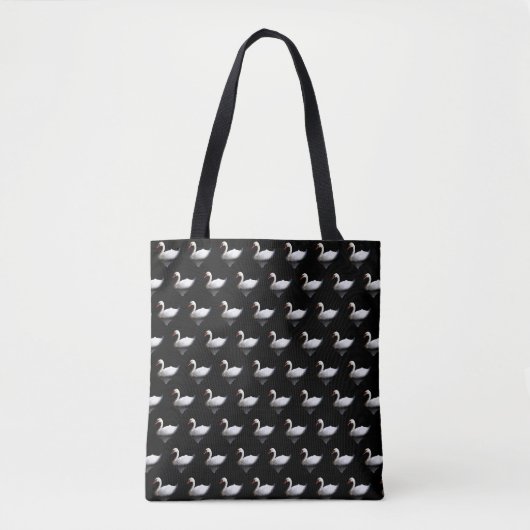 Witte zwaan op zwart tote bag (Voorkant)