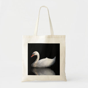 Witte zwaan op zwart tote bag