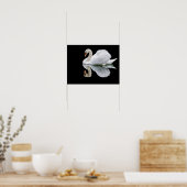 Witte zwaan op zwarte achtergrond poster (Keuken)