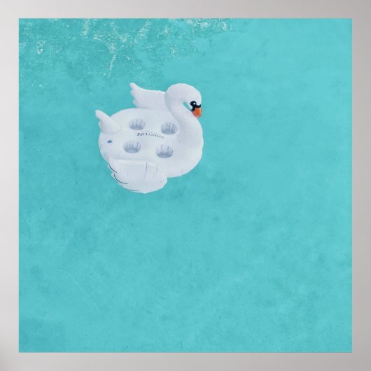 Witte zwaan opblaasbaar op waterlichaam poster (Voorkant)