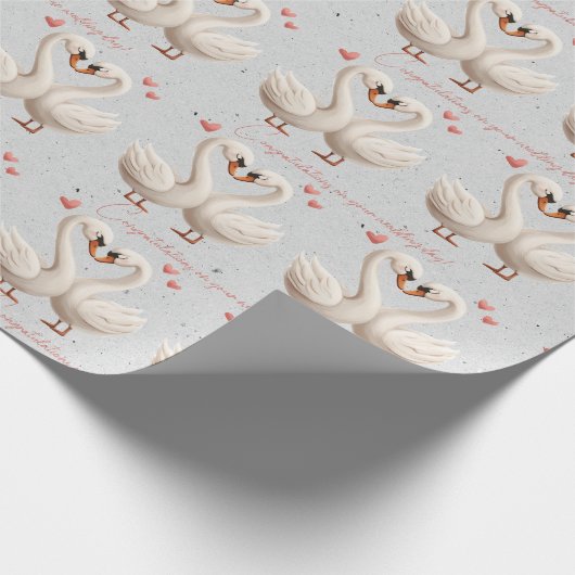 Witte Zwaan paar bruiloft gefeliciteerd Cadeaupapier (Hoek)