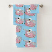 Witte zwaan roze bloemen bad handdoek (Insitu)