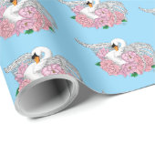 Witte zwaan roze bloemen cadeaupapier (Rol Hoek)