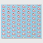 Witte zwaan roze bloemen cadeaupapier (Vlak)