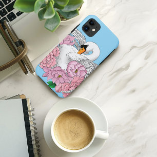 Witte zwaan roze bloemen Case-Mate iPhone case