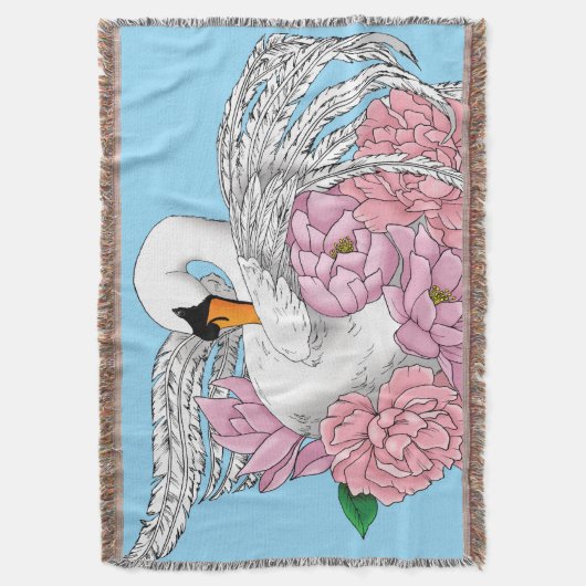 Witte zwaan roze bloemen deken (Voorkant Verticaal)