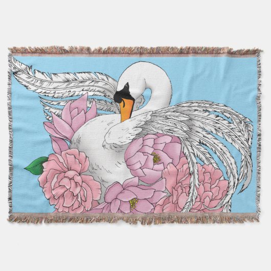 Witte zwaan roze bloemen deken (Voorkant)