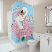 Witte zwaan roze bloemen douchegordijn (In situ)