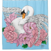Witte zwaan roze bloemen douchegordijn (Voorkant)