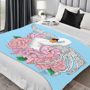Witte zwaan roze bloemen fleece deken