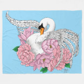 Witte zwaan roze bloemen fleece deken (Voorkant (Horizontaal))