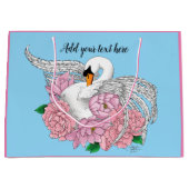 Witte zwaan roze bloemen groot cadeauzakje (Voorkant)