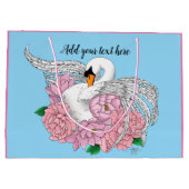 Witte zwaan roze bloemen groot cadeauzakje (Achterkant)