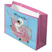 Witte zwaan roze bloemen groot cadeauzakje (Voorkant Gekanteld)