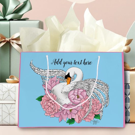 Witte zwaan roze bloemen groot cadeauzakje