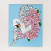 Witte zwaan roze bloemen legpuzzel (Verticaal)