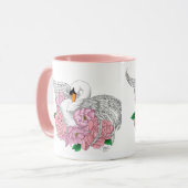 Witte zwaan roze bloemen mok (Voorkant links)