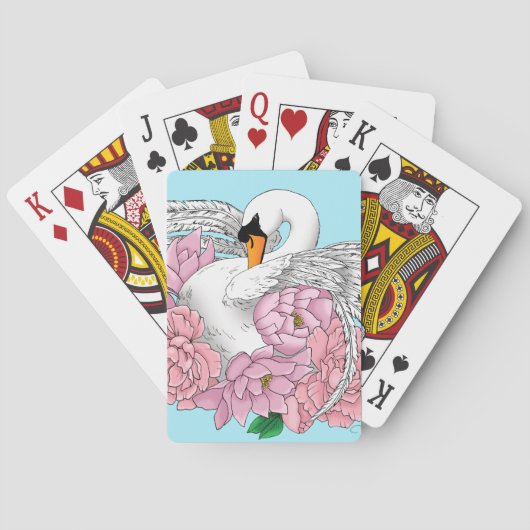 Witte zwaan roze bloemen pokerkaarten (Achterkant)