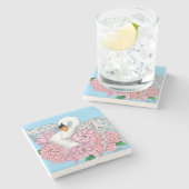 Witte zwaan roze bloemen stenen onderzetter (Zijkant)
