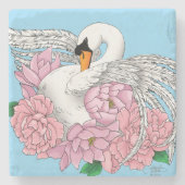 Witte zwaan roze bloemen stenen onderzetter (Voorkant)