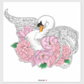 Witte zwaan roze bloemen sticker (Vel)