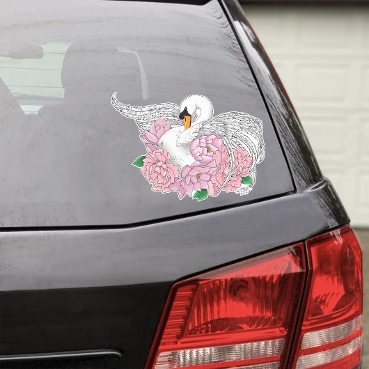 Witte zwaan roze bloemen sticker