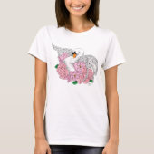 Witte zwaan roze bloemen t-shirt (Voorkant)