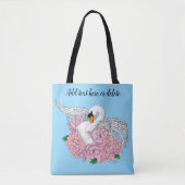 Witte zwaan roze bloemen tote bag (Voorkant)