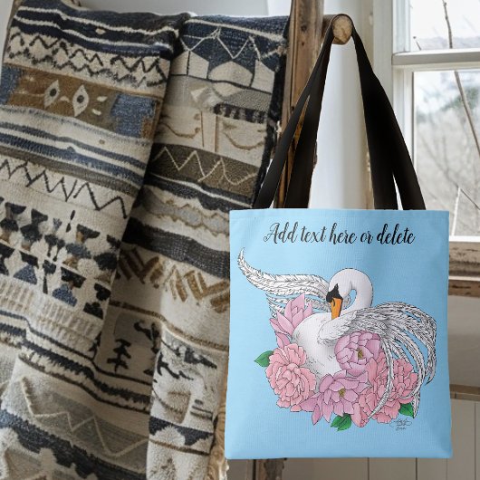 Witte zwaan roze bloemen tote bag