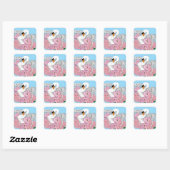 Witte zwaan roze bloemen vierkante sticker (Vel)